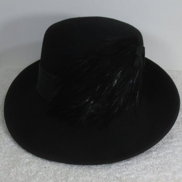 Lancaster Hat 60s Vintage Black Fancy Bowler Feathers Wool Ladies Size 6 7/8 main image 5